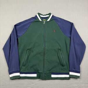 Polo Ralph Lauren Cotton Baseball Varsity Zip Jacket Green Blue Mens Size Medium